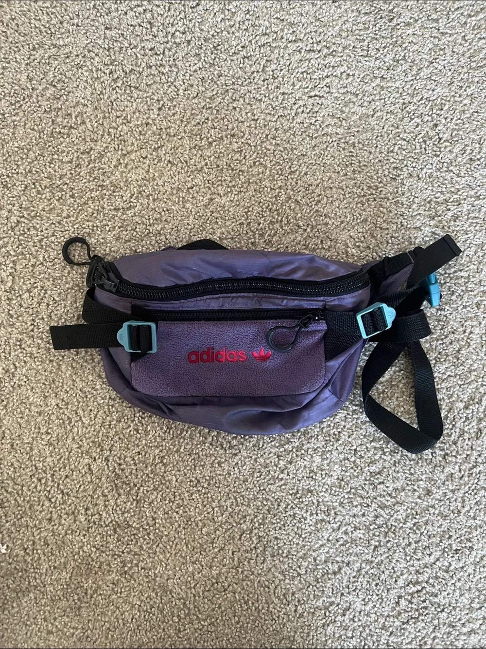 adidas Purple Waist Bag with Red Logo and Teal Accents